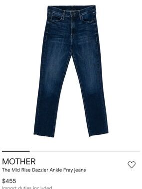 MOTHER The Mid Rise Dazzler Ankle Fray Jeans Darker Wash Raw Hem size 31